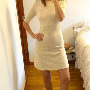 Cream Mesh Stretch Knit Dress